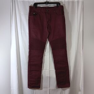 DNM Collection Original Mens 34 Burgundy Jeans Biker Moto Pants